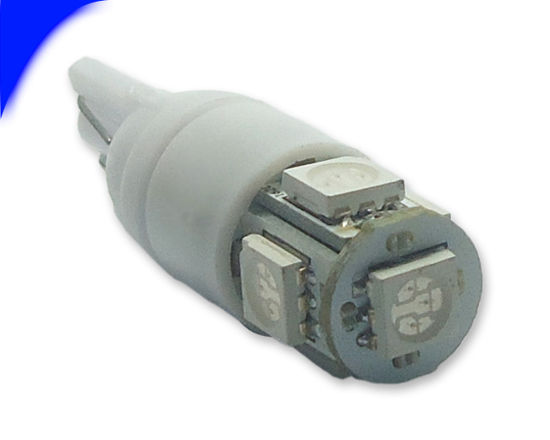 Imagem de Lâmpada Estrobo T10 Pingo Esmagada 5 Leds SMD Azul 12V (Safety Car)