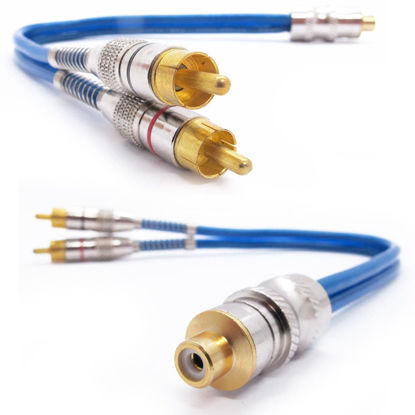 Imagem de CBY2M1FT1 - Cabo Y RCA Prime Plug Metal Azul 5mm 1 Femea e 2 Machos Svart Techone