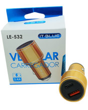 Imagem de CVT-USB-USBC-OU - Carregador Veicular  Dourado Turbo 3.4A Saídas USB e USB-C 12-24V Alumínio