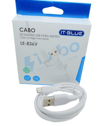 Imagem de CB-USB-BR-836 - Cabo USB Branco Corrente 3.1A 1m de Comprimento